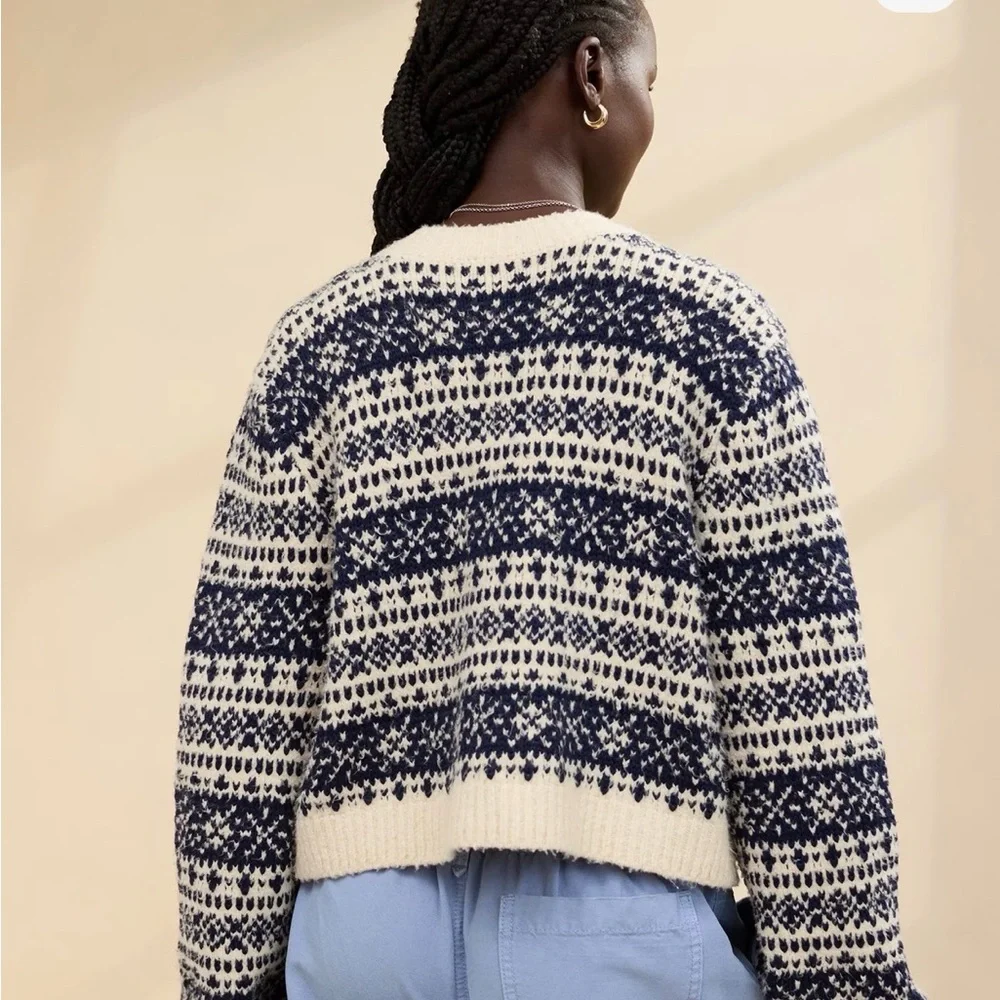 Aerie Chelsea Jacket Women's Navy and Cream Fair Isle Sweater size XL - Picture 2 of 6